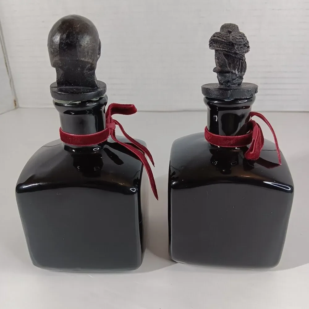 Ashland Ceramic Potion Bottle Halloween Decor Skull Bones Raven Goth Gothic